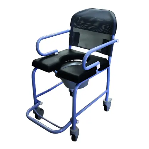 [7000121] Fauteuil de Douche Compact à 4 Roues avec Accoudoirs Escamotables (Bleu pastel)