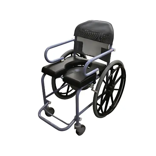 [7000123] Fauteuil de Douche Compact à Grandes Roues avec Accoudoirs Escamotables (Bleu pastel, 39 cm)