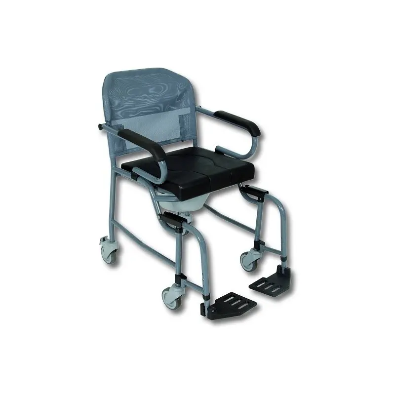 [7000127] Fauteuil de Douche Large à Roulettes avec Accoudoirs Escamotables (Bleu pastel)