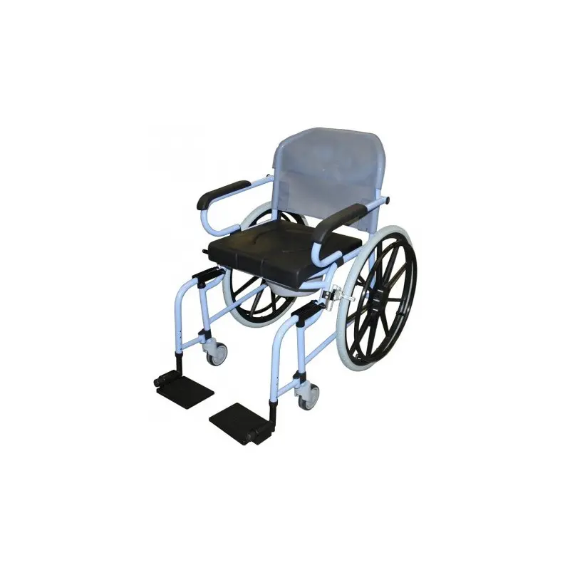 [7000129] Fauteuil de Douche Large à Grandes Roues avec Accoudoirs Escamotables (Bleu pastel)